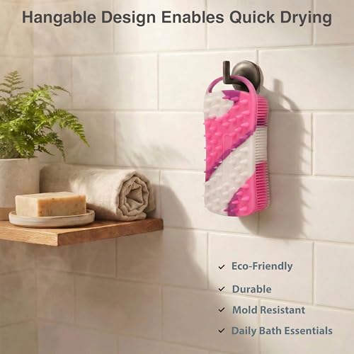 MtBoi 2 PC Silicone Body Scrubber, 2 in 1 Exfoliating Shower Bath Scrubber, Soft Silicone Loofah for Sensitive Skin, Shower Hair Scalp Massager, Easy to Clean, Lather Well (Purple & Yellow) - color: Purple&yellow
