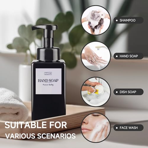15OZ Foaming Soap Dispenser, 2-Pack Plastic Hand Soap Dispenser, Refillable Leakproof Foam Pump Bottle with Waterproof Labels, for Shampoo, Body Wash - color: Black, size: 450ML