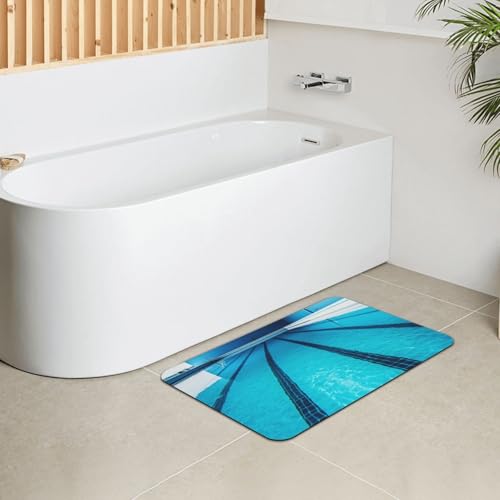 Stone Bath Mats for Bathroom Diatomaceous Earth Bath Mat Super Absorbent Floor Mat Blue Swimming Pool Stone Drying Mats Quick Drying Diatomite Shower Mat for Bathtub Pad 15.7x23.6in - color: Blue Swimming Pool