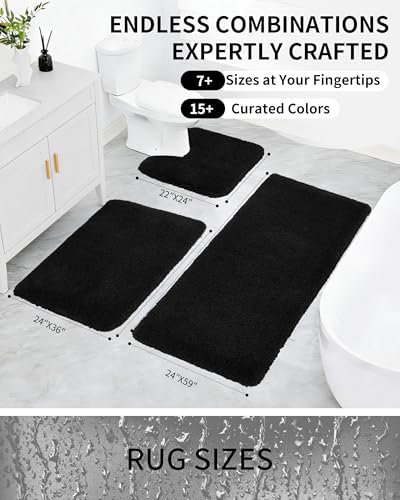 Bathroom Rugs Non Slip Washable, Ultra Thick Soft Microfiber Absorbent Bath Mats, High Density Foam Latex Non Slip Backing Bath Rugs, Fluffy Floor Carpet for Tub&Shower 24x17, Black - color: Black, size: 24" X 17"(Small Bathroom Rug)