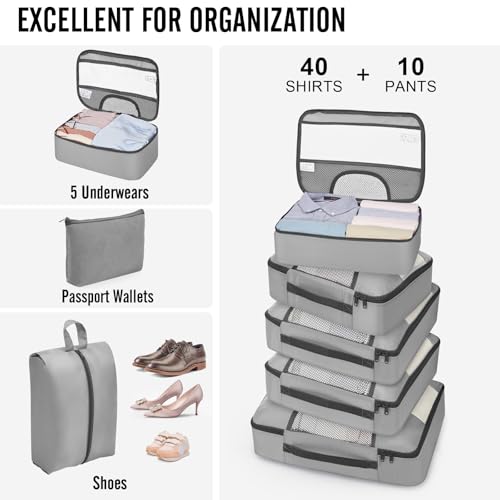Veken 10 Set Packing Cubes for Travel Essentials,Anti-Wrinkle Buckled Suitcase Organizer for Shoe & Toiletry Bag,Carry On Luggage Bag with 99+ Count Mesh Holes for Airplane & College Dorm Accessories - color: 04 Gray