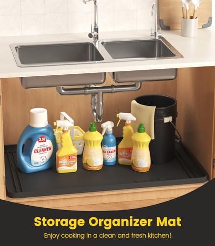 Wohbay Under Sink Mats for Kitchen Waterproof, Cut to Fit Under Sink Drip Tray for Kitchen Bathroom Cabinets, Silicone Sink Liner Hold Up to 3.3 Gallons Liquid, 34" X 22" Or Smaller (Black, Large) - color: Black