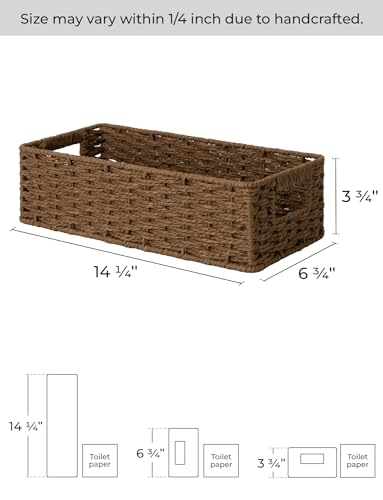 StorageWorks Toilet Tank Tray, Brown Round Paper Rope Bathroom Baskets for Organizing, Toilet Tank Basket, Toilets Organizer with Built-in Handles, 14 ¼"L x 6 ¾"W x 3 ¾"H, 1 Pack - color: Dark Brown, size: 14¼" L x 6¾" W x 3¾" H