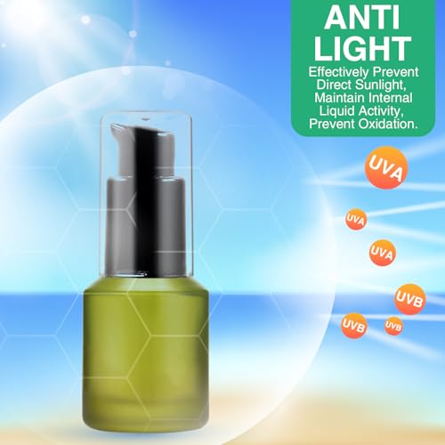 3PCS 15ML/0.5OZ Empty Green Frosted Glass Bottles with Pump Refillable Vial Cosmetic Dispenser Jars Storage Travel Lotion Container Portable Sample Bottle for Toiletries,Foundation,Cream,Gel,Lotion - color: Green, size: 0.5 OZ