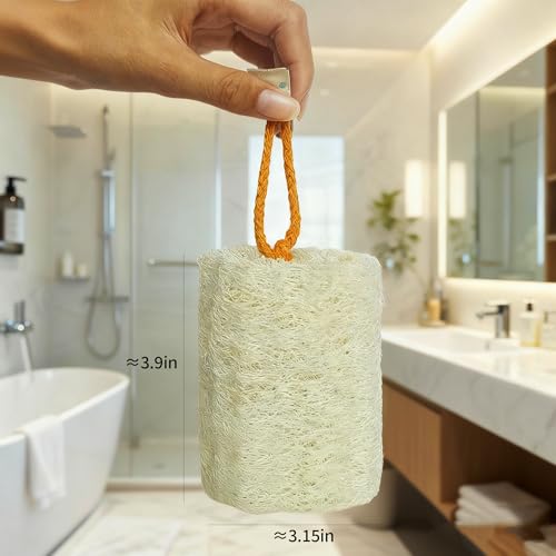 HVB Natural Loofah Exfoliating Bath Scrub, Bath Sponge, Unisex, Suitable for Both Body and Facial Use, Excellent Cleaning Effect. Pack of 4 (1 Box)