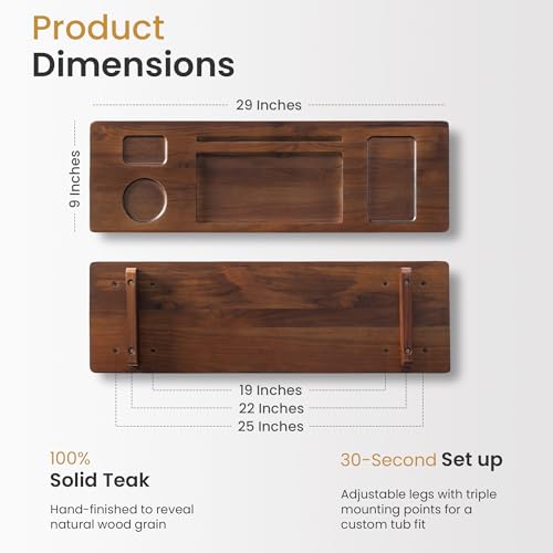 Teak Bathtub Tray for Freestanding Tubs - 29" Heavy-Duty Luxury Bath Caddy, Non-Slip Zero-Wobble Design, Water-Resistant Spa Organizer with Wine Glass & Phone Holder - color: Brown Teak, size: 29 Inch