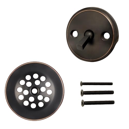 Trip Lever Bathtub Drain Kit with Strainer – 2-Hole Overflow Faceplate, Matching Screws – Tub Drain Trim Replacement Set for Bathroom Bathtubs - color: Oil Rubbed Bronze