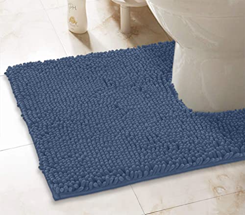 LuxUrux Medium Blue Bath Mat - U-Shaped Contoured Rug for Around Toilet, Super Absorbent Shaggy Bath Rug. Easy Machine Wash & Dry (20 x 23, Medium Blue) - color: Medium Blue, size: 23'' x 20'' U