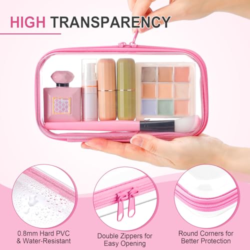 Hoolerry 4 Pcs Hard Clear Zipper Case Makeup Bags Plastic Zipper Pouch Transparent Storage Box Containers for Cosmetics, Snacks, Building Blocks, Puzzles(Clear,7.5 x 3.9 x 2 in,Pink) - color: Pink, size: 7.5 x 3.9 x 2 in