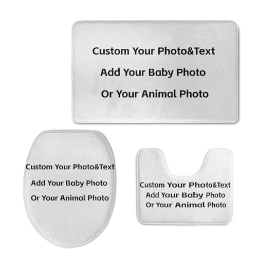 Custom Your Photo Add Your Baby Photo or Add Your Animal Photo Custom 3 Piece Bathroom Rug Set Custom Personalized Toilet Cover 3-Piece Set Customized Bathroom Three-Piece Suite - color: Custom Your Photo