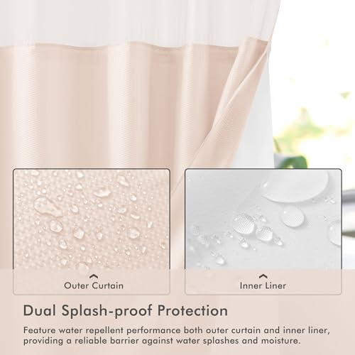 Mrs Awesome No Hook Shower Curtain with Snap-in Liner, Embossed Waffle Design Fabric Shower Curtain for Bathroom, Soft & Lightweight, 71x74, Pink - color: Pink, size: 71"W x 74"L (Pack of 1)