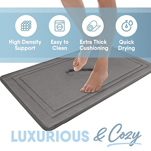 MICRODRY Quick Drying Memory Foam Framed Bath Mat with GripTex Skid-Resistant Base, 21x34, Dark Grey - color: Dark Grey, size: 21" x 34"