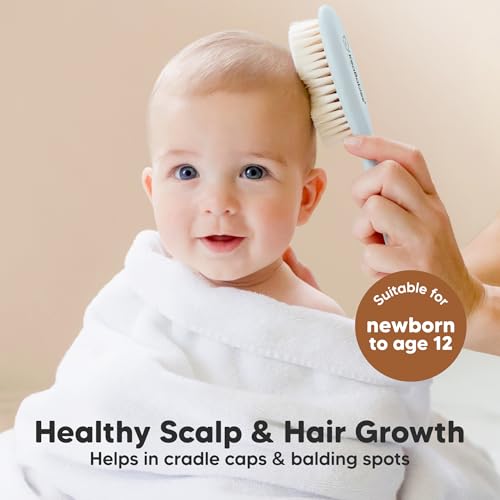 Wooden Baby Hair Brush for Toddler, Infant Cradle Cap (Frost, Regular) | Soft Goat Bristles Brush for Newborn Girl, Boy Hair, Scalp, Styling, Gentle Grooming, Baby Comb, Baby Bath Essentials - color: Frost, size: Oval, Regular 7"