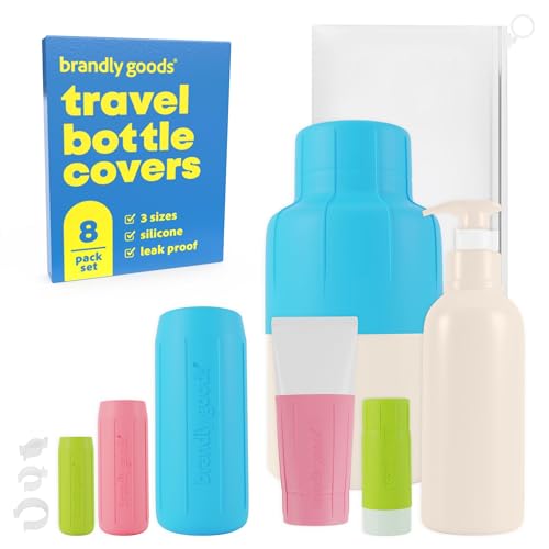 Multi-Size Silicone Bottle Covers for Travel – Leak-Proof Stretchable Sleeves & Safety Clip Locks, Silicone Covers for Travel Toiletries, Bottle Sleeves for Traveling Essentials (8)