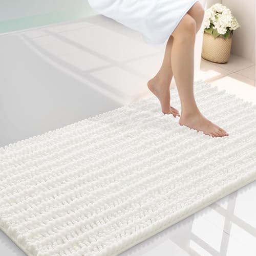 Smiry Bathroom Rugs Mat 44x24, Extra Soft Absorbent Chenille Bath Rugs, Non Slip Rubber Backing Machine Washable Quick Dry Bath Mats for Bathroom Floor, Tub, Shower, Home Decor Accessories, Ivory - color: Ivory, size: 44'' X 24''