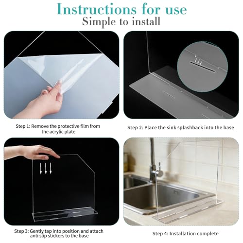4 Pcs Acrylic Sink Splash Guard with Base 16.14 x 13.38 Inch Plate Countertop Partition Transparent Freestanding Panel Barrier for Hospitals Labs Home Kitchen Bathroom