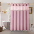 Inhousolu No Hook Shower Curtain with Snap-in Fabric Liner, Waffle Weave 230 GSM Polyester, Weighted Hem, Water Repellent Washable, Mesh Top Window 72" W x 72" L Pink - color: Pink, size: 72"W x 72"L (Pack of 1)