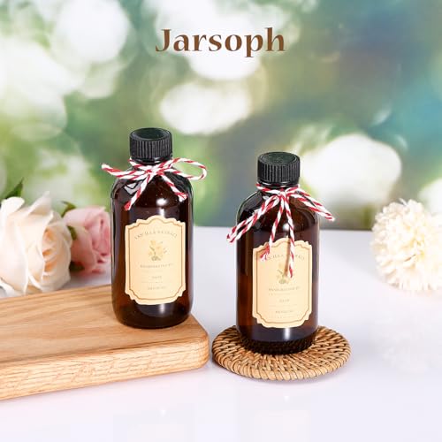 Jarsoph 4oz 8 PCS Amber Brown Glass Bottles for Vanilla Extract | Brown Boston Round Glass Bottles, Essential Oils, Herbal Medicine, DIY Crafting - UV Protective Bottles for Syrup, Sauce