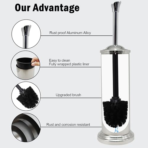 Stainless Steel Toilet Bowl Brush with Holder Metal Bathroom Cleaning Set Rustproof Hygienic Durable Modern Design - color: Chrome/Silver