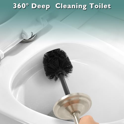 Stain Nickel Toilet Brush and Holder Set, Stainless Steel Toilet Brush for Bathroom,Heavy Duty Silver Toilet Bowl Brush,Deep Cleaning Modern Toilet Cleaner Brush -Space Saving, Covered Brush - color: Satin Nickel