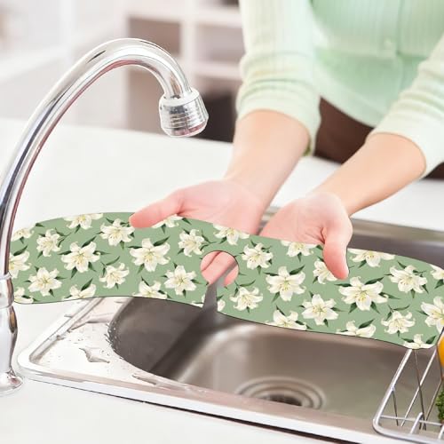 2 Pcs Kitchen Sink Splash Guard Faucet Mat Lily Faucet Mat for Sinks Flowering Plant Absorbing Drying Mats for Kitchen Bathroom, 23.6x5.5inch - color: Lily
