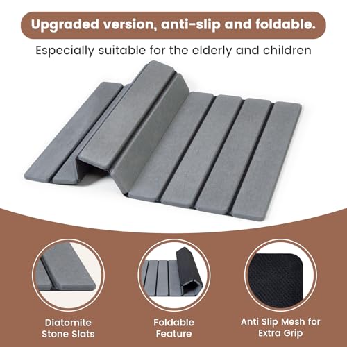 Super Anti-Slip Strong Absorbent Diatomite Pad, Stone Bath Mat 23.6 x 15.5 inches Quick-Dry Pad, Foldable and Easy to Store Bathroom Stone Bath Mat, Suitable for Bathroom, Easy to Clean (Gray) - color: Gray