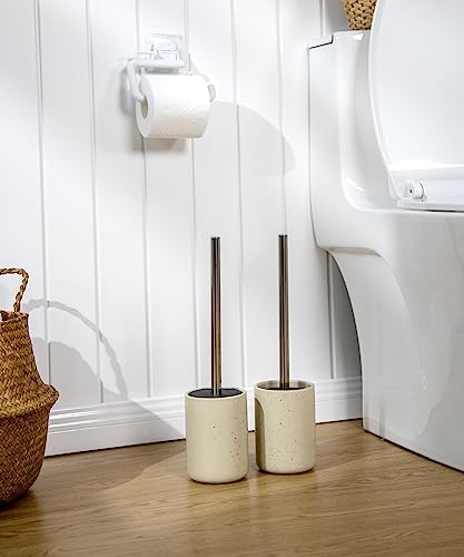 Ceramic Toilet Brush & Holder Set - Freestanding Deep-Cleaning Toilet Bowl Cleaner Brush, Stainless Steel Handle, Small & Sturdy for Storage, Easy to Clean, Non-Scratching - color: Sand