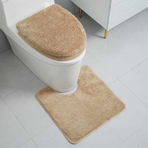 3piece Toilet Seat Cover Set - Toilet Seat Cover +Toilet Lid Cover + toilet rugs u shaped washable, Fits Most Elongated Round and Oblong Toilet(Machine Washable,Quick-Dry) brown - color: Brown