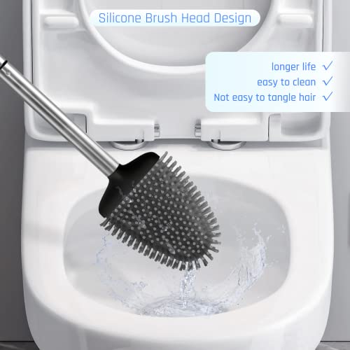 Sellemer Toilet Brush and Holder Set - Flexible Toilet Bowl Brush Head with Silicone Bristles, Compact Size for Storage and Organization, Ventilation Slots Base (1 Pack, Black) - color: Black-1pcs