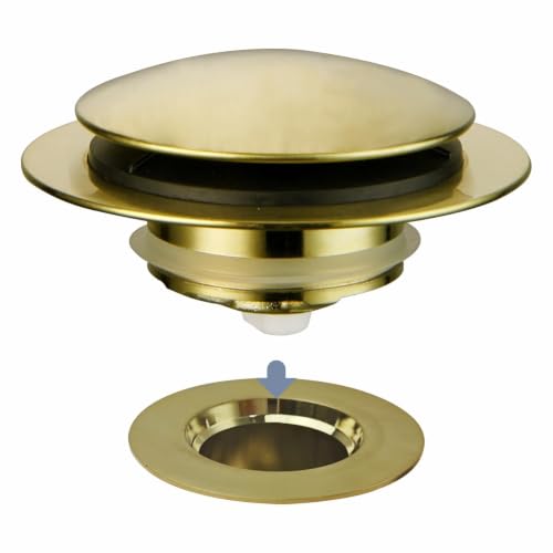HIDROP Brushed Gold Pop Up Bathtub Stopper, Universal Tub Drain Stopper | Brass Tub Stopper, Fit 1-1/2" and 1-3/8" Tub Drain, Tip Toe Bathtub Drain Stopper, Tub Plug Replacement, EZ Installation - color: Gold
