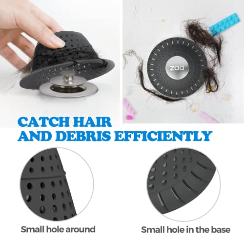 zaa Bathtub Drain Hair Catcher, 2 Pack Silicone Collapsible Bathtub Drain Cover Hair Catcher & Protector for Pop-Up & Regular Drains of Shower, Bathtub, Tub, Bathroom, Sink, Gray & Black - color: Gray Black
