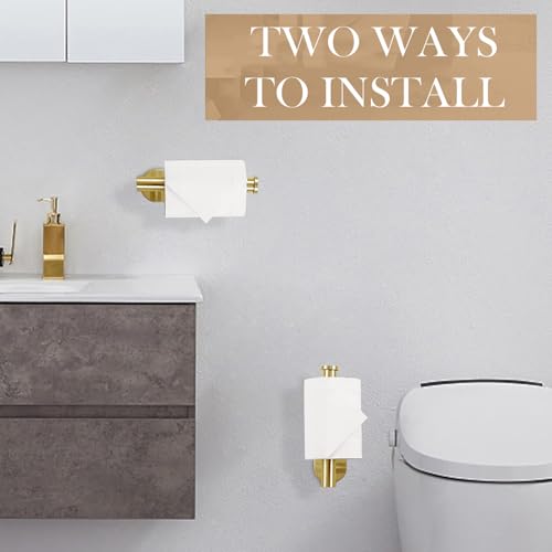 JOPOFI Toilet Paper Holder - Adhesive Toilet Paper Holder - Brushed Gold | Toilet Paper Holder Wall Mount for Bathroom,Stainless Steel Command Strip Toilet Paper Roll Holder Stick On Wall,No Drilling - color: Brushed Gold, size: 1pcs