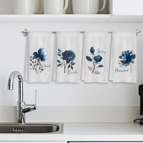 Boho Botanical Bathroom Hand Towels Set of 4, Relax Breathe Soak Unwind Decorative Hand Towels for Gym Yoga Spa Bathroom Decor, 16x24 Inches(Style F) - color: F