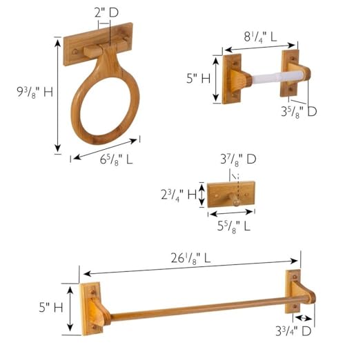 Pemberly Row 4-Piece Wood Bathroom Hardware Set in Honey Oak