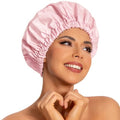 Edoneery Reusable Shower Caps for Women, Waterproof Long Hair Bonnet | Washable Design, Wide Elastic Band, Large Fit, Holds Long Hair, Braids Friendly, Bath Accessories, Spa, Travel - color: Pink