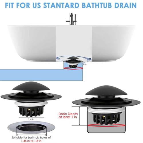 BAOLSLS Bathtub Drain Stopper, Pop Up Tub Drain Hair Catcher, Bath Tub Drain Plug and Cover for 1.45 in -1.8 in Drain, Matte Black - color: Matte Black