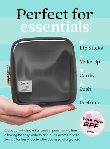 Embla Clear Cosmetic Bag Makeup Case, Clear Zipper Make Up Pouch and Toiletry Travel Tote, Cute Skincare Pouches for Women Girls, Preppy Purse Cosmetic Organizer, Mini Makeup Bags, Black | Small Black Clear Nylon/PVC Cosmetic Bag with Zipper, Waterproof B