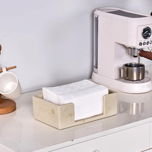 Natural Travertine Textures Bathroom Napkin Holder, Countertop Paper Towel Dispenser for Multifold, C Fold, Trifold, Z Fold - Disposable Hand Towels Organizer, Guest Hand Towels Holder, 10" L x 6" W - color: Travertine Beige