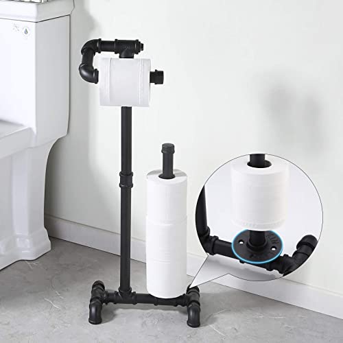 KES Rustic Toilet Paper Holder with Reserve, Farmhouse Toilet Paper Holder Stand Bathroom Industrial Pipe Toilet Paper Storage Black, BPH503A-BK
