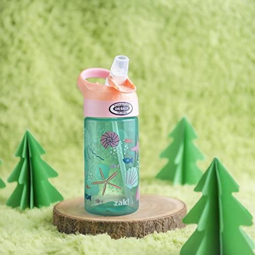 Zak Designs 16oz Riverside Kids Water Bottle with Spout Cover and Built-in Carrying Loop, Made of Durable Plastic, Leak-Proof Water Bottle Design for Travel (Unicorn & Shells, Pack of 2) - color: Unicorn & Shells