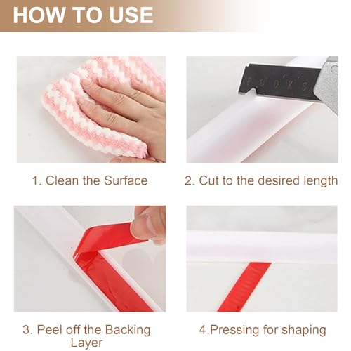 39Inch Shower Threshold Water Dam, Self-Adhesive Silicone Shower Barrier Seal Strip for Bathroom Tub & Kitchen, Under Door Splash Guard, Water Stopper for Dry Wet Separation, Caulk Edge Tape