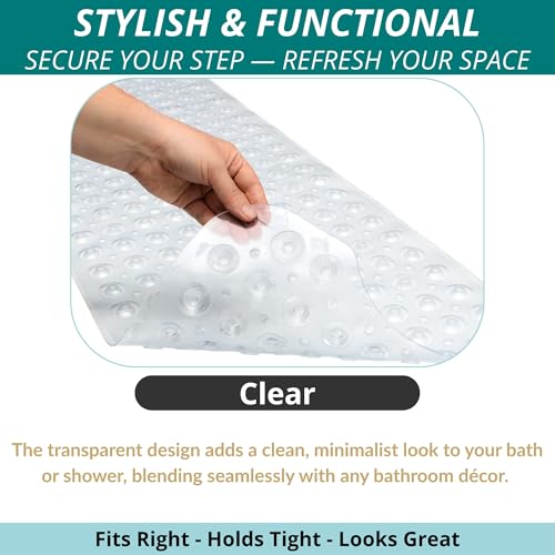ENKOSI Bath Mat – 40 x 16 Inch Extra Long Non Slip Bathtub Mat – Anti Slip Clear Shower Mat with Suction Cups and Drain Holes – Bathroom Mat for Bath Tub and Smooth Shower Floors (40x16 Clear) - color: Clear