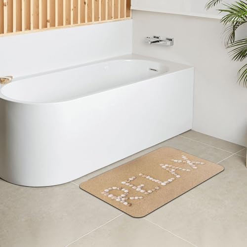 The Word Relaxing Made Up of Beach Seashells Bath Mat Rugs 15.7x23.6 in, Diatomaceous Earth Bathroom Rug Rubber Non-Slip Bathroom Mat for Bathroom Kitchen Floor, Tub and Shower Sink - color: Relaxing