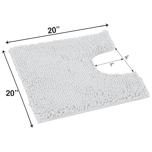 LuxUrux White Bath Mat-Extra-Soft Bath Shower Bathroom Rug,1'' Chenille Microfiber Material, Super Absorbent Shaggy Bath Rug. Machine Wash & Dry (20 x 20 inch, White) - color: White, size: 20'' X 20'' U