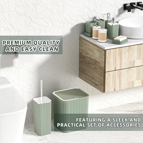 XLHOMO Bathroom Accessories Set - 25PC Sage Bathroom Set, Bathroom Set with Shower Curtain and Rugs, Sage Green Shower Curtain Set, Bathroom Accessory Set, Trash Can & Soap Dispenser - size: Bath Set+Shower Curtain+Rugs, style: Sage Green&Silver