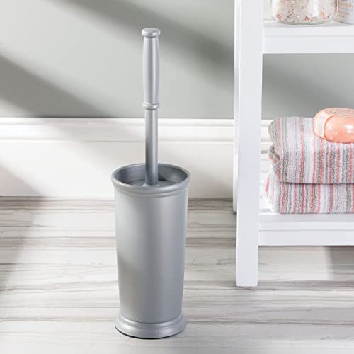 mDesign Compact Freestanding Plastic Toilet Bowl Brush and Holder for Bathroom Storage and Organization - Space Saving, Sturdy, Deep Cleaning, Covered Brush - Silver - color: Silver