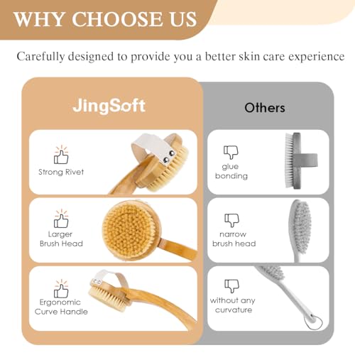Detachable Dry Brushing Body Brush, Natural Boar Bristle Back Scrubber for Shower for Men and Women with Long Handle for Exfoliation and Lymphatic