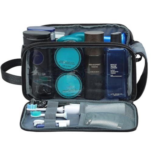 ZEEMO Travel Toiletry Bag for Men, Medium Water-Resistant Double-Sided Full-Open Dopp Kit, Versatile Organizer for Shower and Hygiene Accessories, Bathroom Essentials, Cosmetics, Black - color: Black, size: Medium
