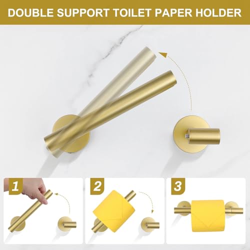 10 Pieces Brushed Gold Bathroom Hardware Towel Bar Set for Bathroom Wall, 23.6Inch Bathroom Accessories Set Upgraded Bathroom Towel Holder, Stainless Steel Towel Racks Bathroom Wall Mounted - color: Brushed Gold, size: 10 Pieces A