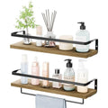 Bathroom Shelves with Towel Bar, Wood &Metal Frame, 2 Pack(Light Brown) | Floating Shelves for Bathroom, Kitchen, Living Room, Bedroom - color: Light Brown